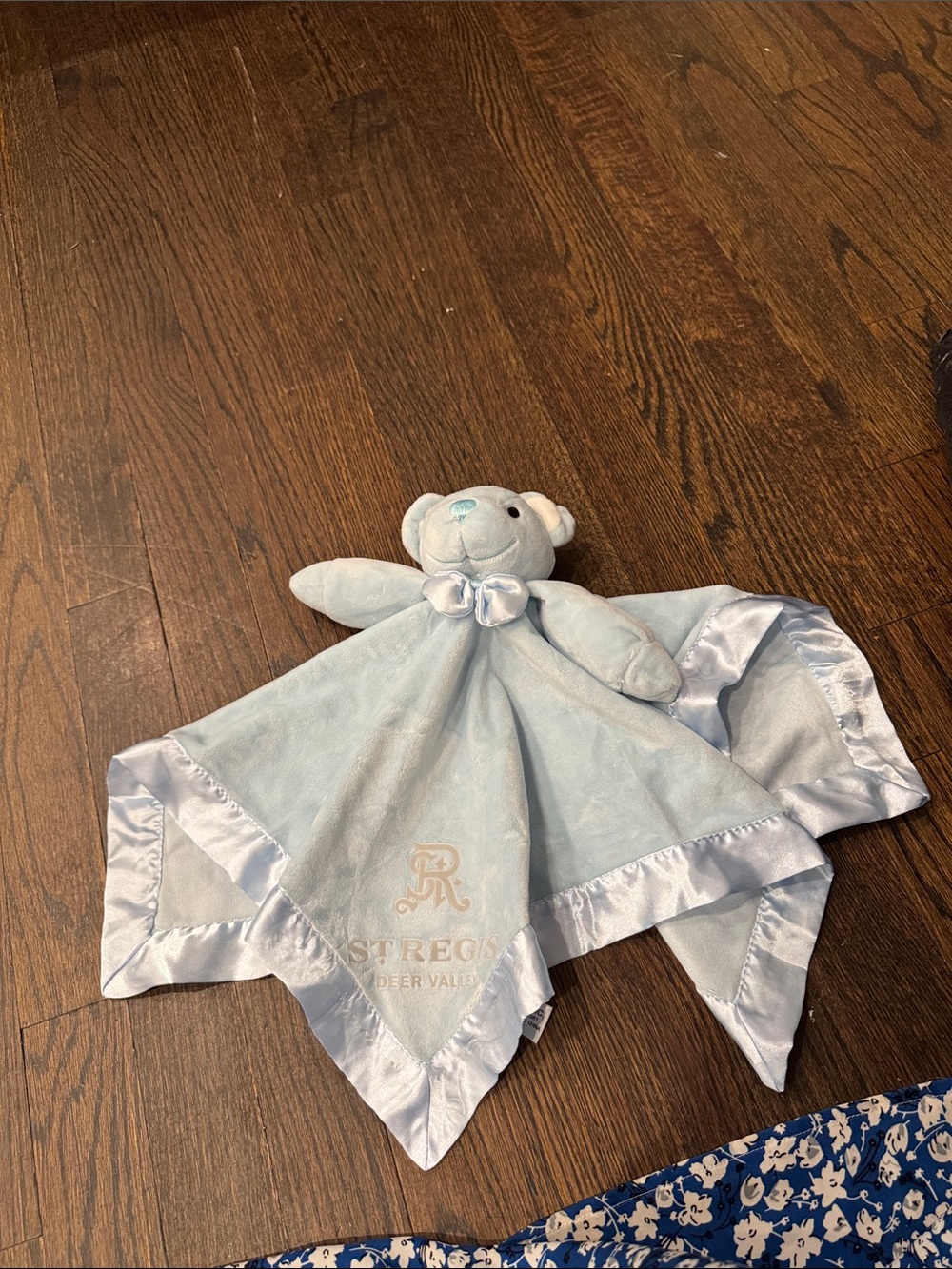Light Blue Teddy Bear Lovey with Satin Trim